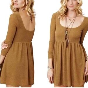 Free People Gold Sparkly Mini Babydoll Dress with Long Sleeves